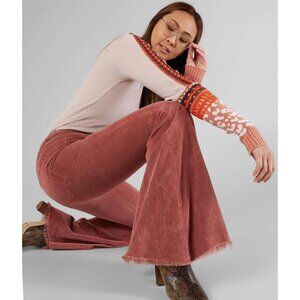 Free People Women 30 Just Float On Corduroy Pants Extreme Flare Mauve Bohemian